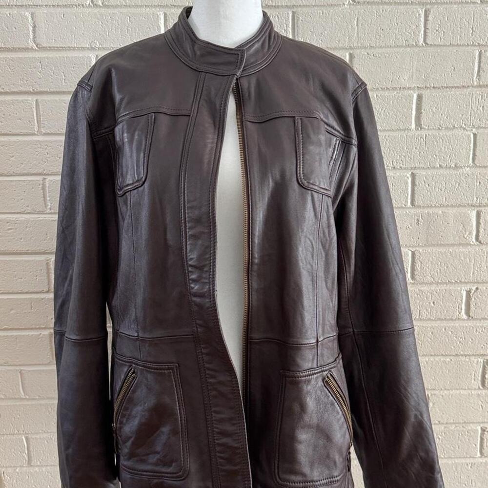 Vintage dark brown genuine leather boxy straight jacket
